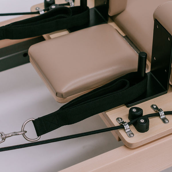 Black Cotton Double Loop Straps - Attached to Reformer Equipment | Your Reformer