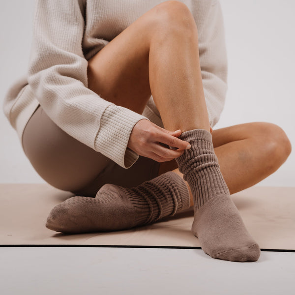 Hazel Cotton Scrunch Grip Socks - Lifestyle On Model | Your Reformer