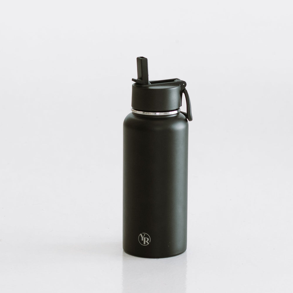 Liquorice Black Drink Bottle with YR Logo - Front View | Your Reformer