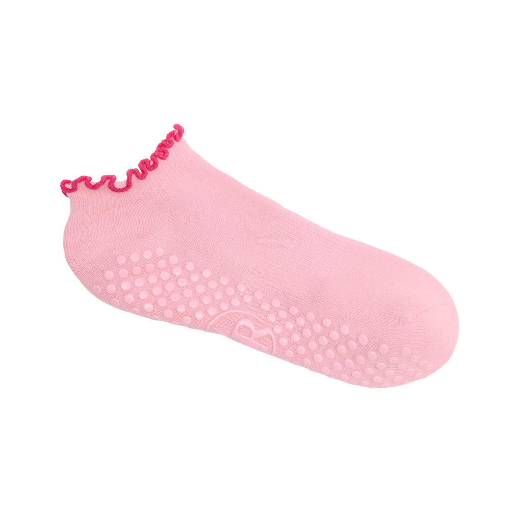 Hot Pink Ankle Grip Socks - On Model Pilates Pose | Your Reformer